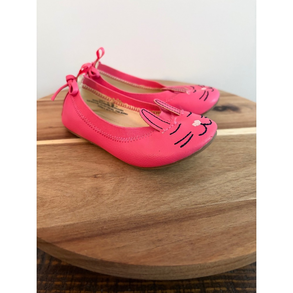 Girls BABY GAP Size 7 Toddler Hot Pink Bunny Ballet Flats Shoes EUC